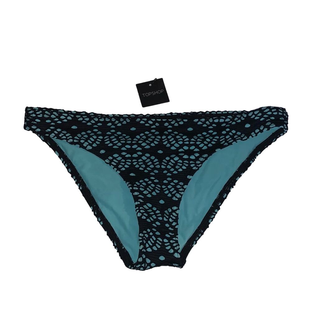 TOPSHOP NWT Bikini bottoms size 4 black perforated on teal material